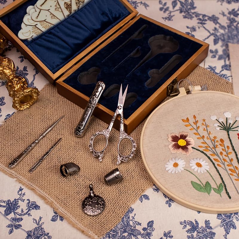 TALERLUV Vintage Embroidery Scissors Kit - Victorian Needlework Set with Thimble, Thread Cutter & Sewing Tools for Knitting, Quilting, Cross Stitch | Craft Gift - Image 4